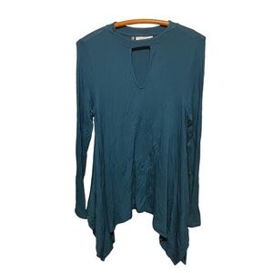 Jennifer Lopez Green Waterfall long Sleeve Key Hole front Shirt‎